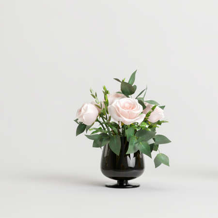 3d illustration of vase flowers isolated on white backgroundの写真素材