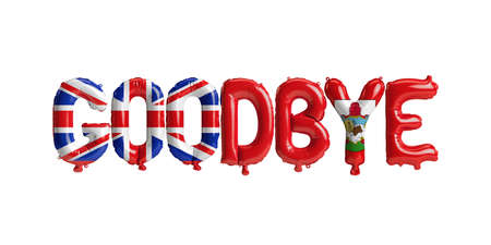 3d illustration of goodbye-letter balloons with bermuda flag isolated on white backgroundの写真素材