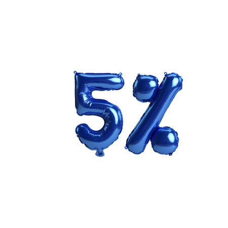 3d illustration of 5 percent blue balloons isolated on white background