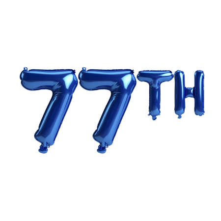 3d illustration of 77th blue balloons isolated on white background