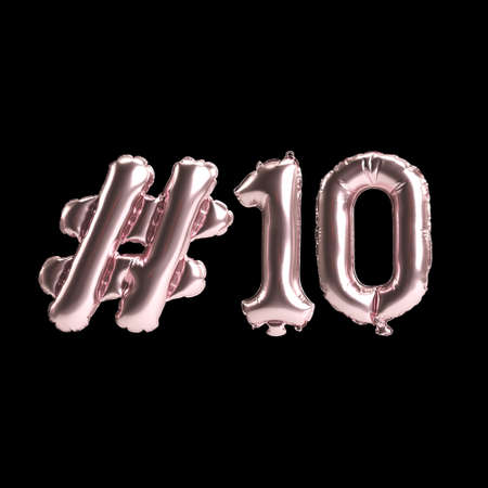 3d illustration of 10 hashtag rose balloons isolated on white background
