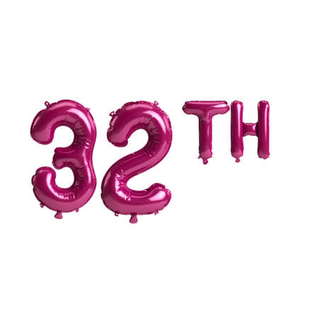 3d illustration of 32th dark pink balloons isolated on backgroundの写真素材