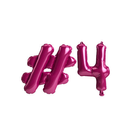 3d illustration of 4 hashtag dark pink balloons isolated on white background