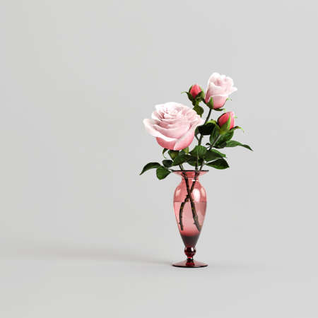 3d illustration of decorative flower vase inside isolated on white backgroundの写真素材