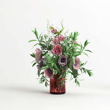 3d illustration of decorative flower vase inside isolated on white backgroundの写真素材