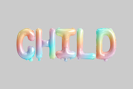 3d illustration of child letter rainbow balloons for kids store sales isolated on gray backgroundの写真素材