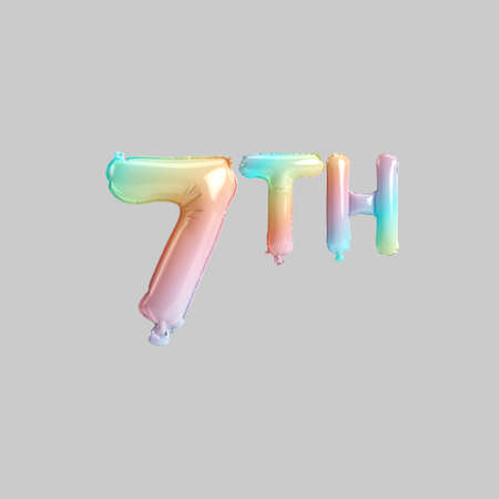 3d illustration of 7th rainbow balloons for kids store sales isolated on gray background