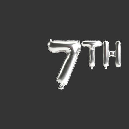3d illustration of 7th silver balloons isolated on dark background