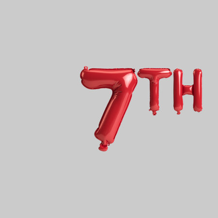 3d illustration of 7th red balloons isolated on white background