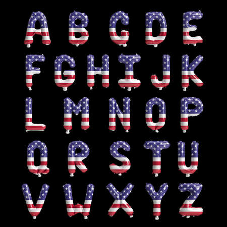 3d illustration of alphabet balloon on usa flag isolated on white backgroundの写真素材