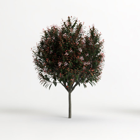3d illustration of photinia x fraseri red Robin tree isolated on white backgroundの写真素材