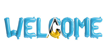 3d illustration of welcome-letter balloons in Saint Lucia flag isolated on white backgroundの写真素材