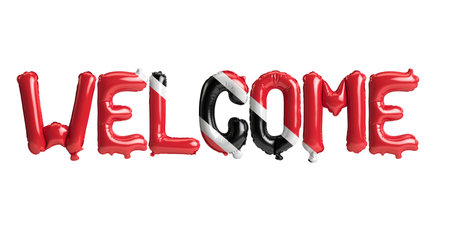 3d illustration of welcome-letter balloons in Trinidad and Tobago flag isolated on white backgroundの写真素材