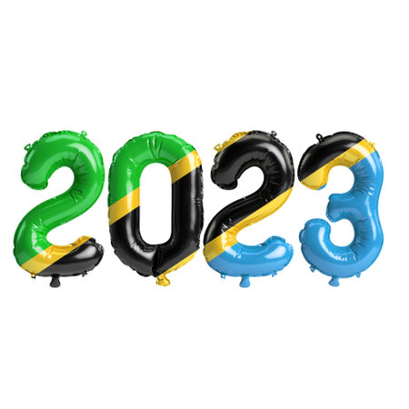 3d illustration of 2023 year balloons with Tanzania flag isolated on white background