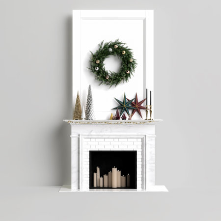 3d illustration of fireplace christmas isolated on white backgroundの写真素材