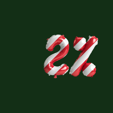 3d illustration of percentage number balloons, christmas sales, isolated on backgroundの写真素材