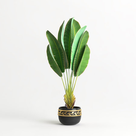 3d illustration of potted banana tree isolated on white backgroundの写真素材