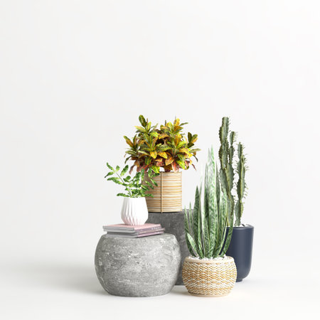 3d illustration of set potted plant isolated on white backgroundの写真素材
