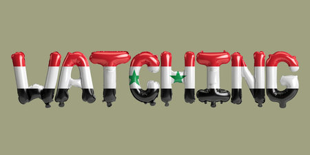 3d illustration of watching letter about earthquake in syria with flag color isolated on backgroundの写真素材