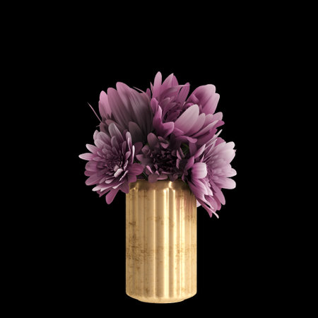 3d illustration of flower vase decor isolated on black backgroundの写真素材
