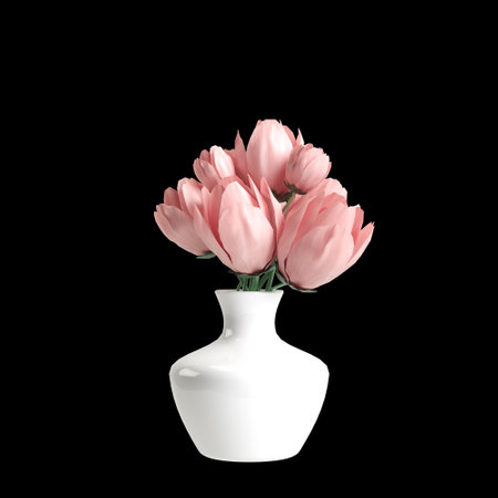 3d illustration of flower vase decor isolated on black backgroundの写真素材