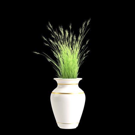 3d illustration of flower vase decor isolated on black backgroundの写真素材