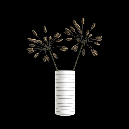 3d illustration of flower vase decor isolated on black backgroundの写真素材