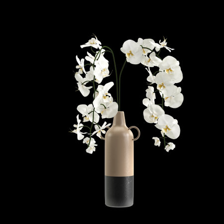 3d illustration of flower vase isolated on black backgroundの写真素材
