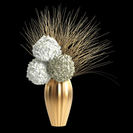 3d illustration of flower vase decoration isolated on black background