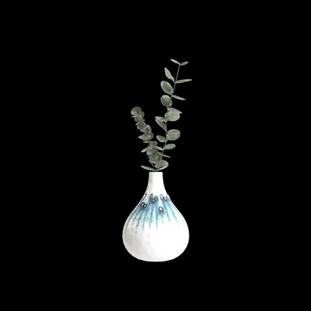 3d illustration of flower vase decoration in interior space, isolated on black backgroundの写真素材