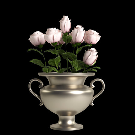 3d illustration of flower vase decoration in interior space, isolated on black backgroundの写真素材