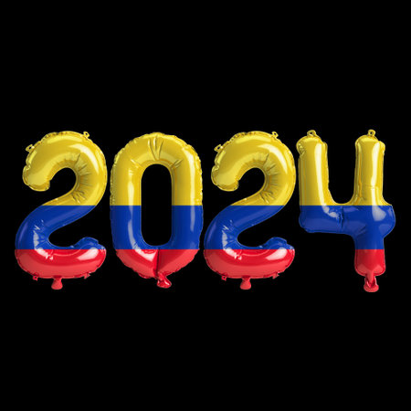 3d illustration of letter about new year 2024 with balloons on color Colombia flagの写真素材