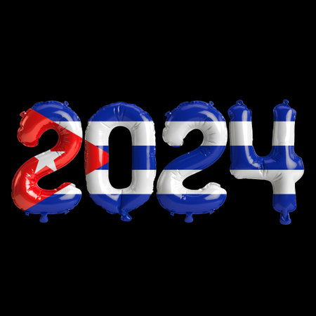 3d illustration of letter about new year 2024 with balloons on color Cuba flagの写真素材