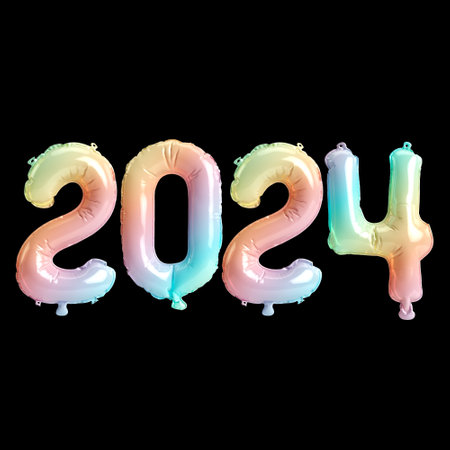 3d illustration of letter about new year 2024 with balloons on full colorの写真素材