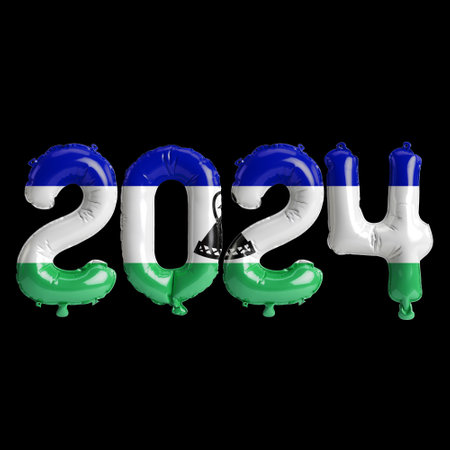 3d illustration of letter about new year 2024 with balloons on color Libya flagの写真素材