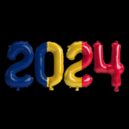 3d illustration of letter about new year 2024 with balloons on color Chad flagの写真素材