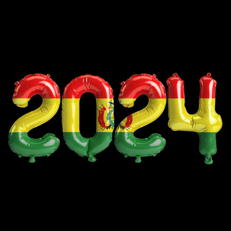 3d illustration of letter about new year 2024 with balloons on color Bolivia flagの写真素材