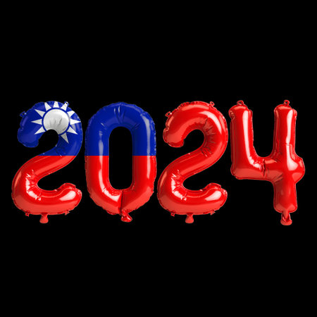 3d illustration of letter about new year 2024 with balloons on color Taiwan flagの写真素材