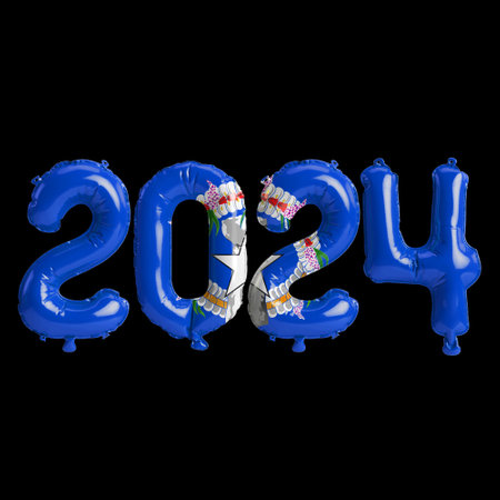 3d illustration of letter about new year 2024 with balloons on color Northern Mariana Islands flagの写真素材