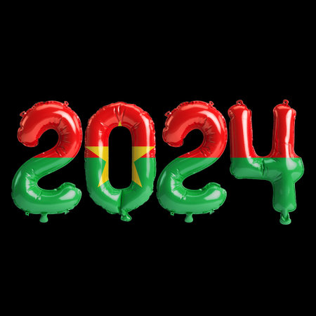 3d illustration of letter about new year 2024 with balloons on color Burkina Faso flagの写真素材