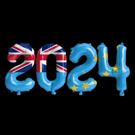 3d illustration of letter about new year 2024 with balloons on color Tuvalu flagの写真素材
