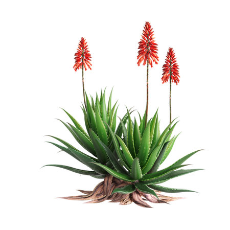 3d illustration of Aloe barbadensis bush isolated on white backgroundの写真素材