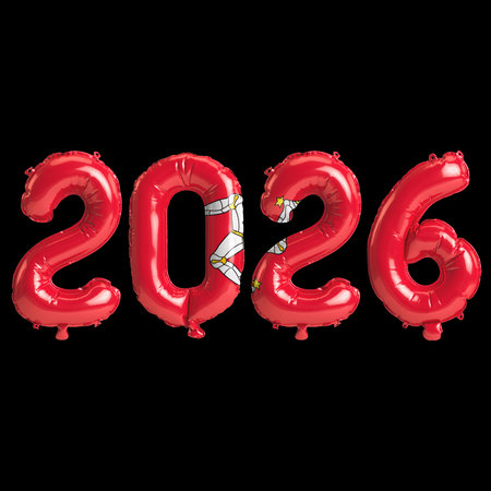 2026 balloon numbers 3d rendering on black background