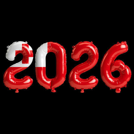 Tonga flag colors 2026 3d illustration, balloon numbers 3d rendering on black background premium