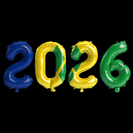 Saint Vincent and the Grenadines flag colors 2026 3d illustration, balloon numbers 3d rendering on black background premiumの写真素材