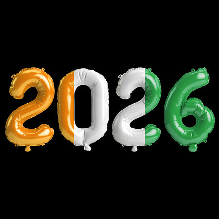 2026 3d illustration, balloon numbers 3d rendering on black background premium