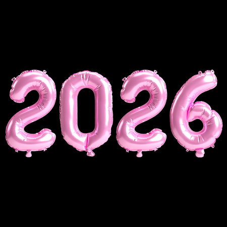 3d Illustration of Pink 2026 Balloon Numbers on Black Background