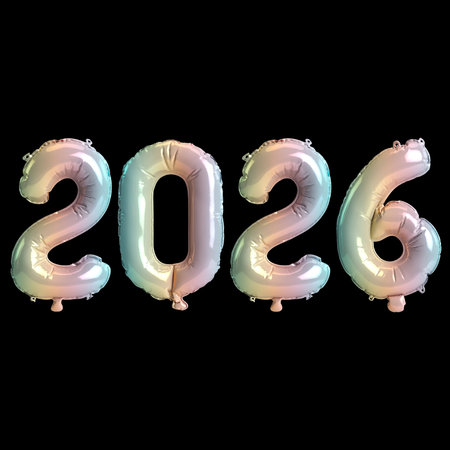 3d Illustration of Rainbow 2026 Balloon Numbers on Black Background