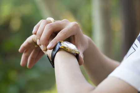 Using touchscreen smart watchの写真素材