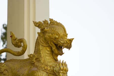 lion statues in temple thailandの写真素材